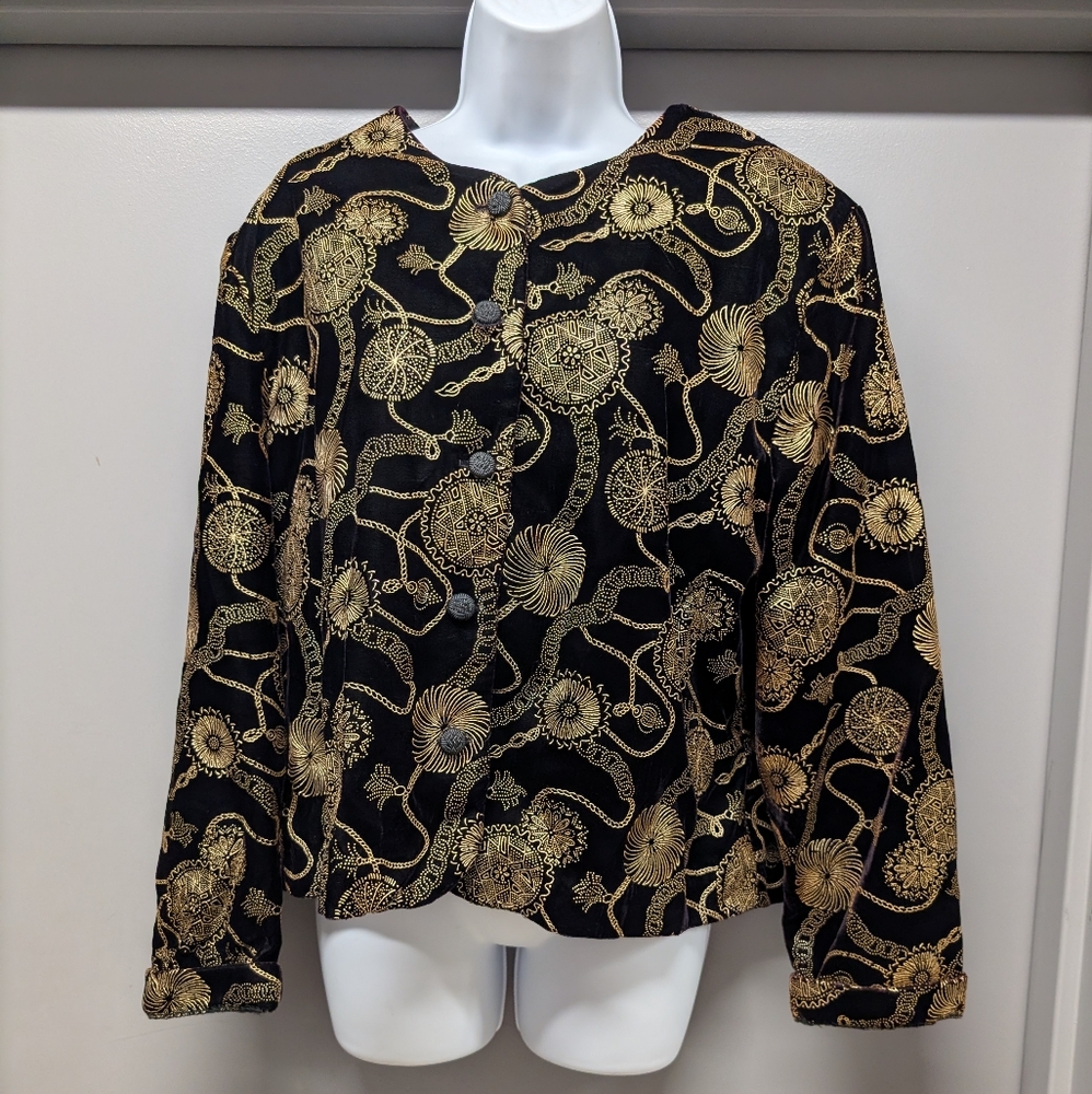 Norton McNaughton Black and Gold Floral Blazer Vintage